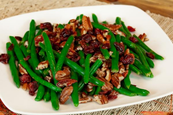 Green Beans With Caramelized Pecans & Cranberries
